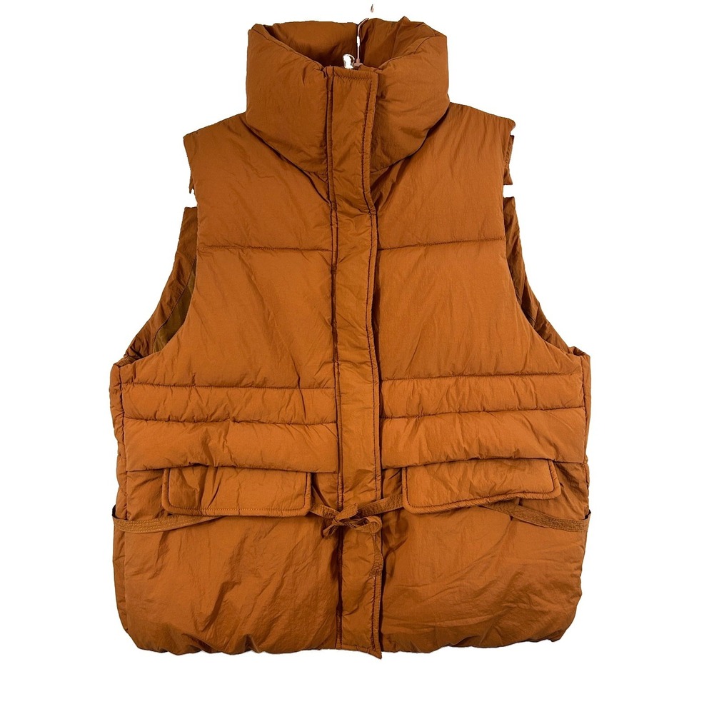 HYFVE Womens S Rust Burnt Orange Puffer Vest NWT Utility Cargo Pocket Gorpcore